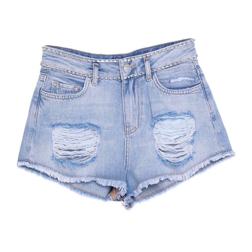 My Twin Twinset Crystal Bejeweled Jean Denim Shorts